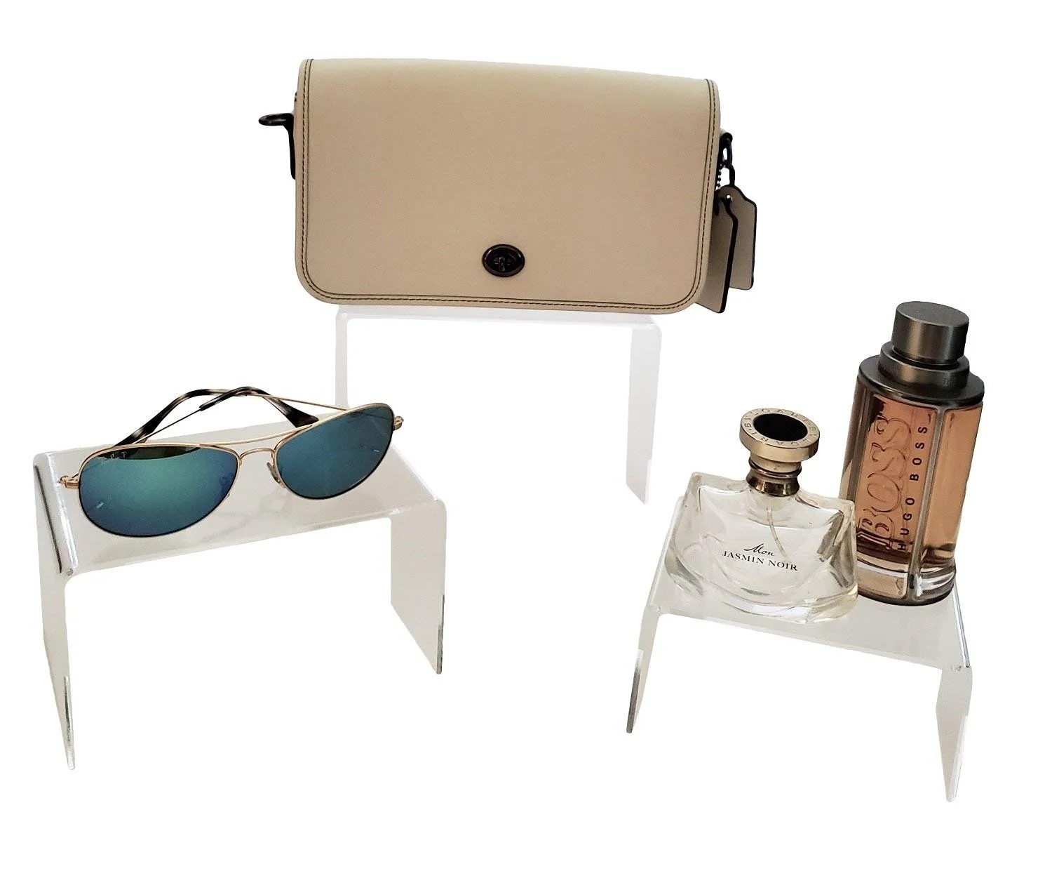 Custom Transparent Step Acrylic Cookies Dessert Display Stand Shoes Sunglasses Jewelry handbag Perfume Bottle display stand