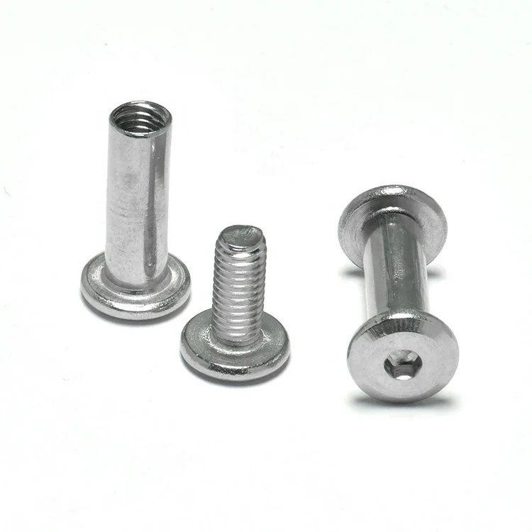 Good Quality SS304 M6 M8 M10 M12 Barrel Nut Hex Socket Flat Head with Chamfered Edge Chicago Screw for Plank