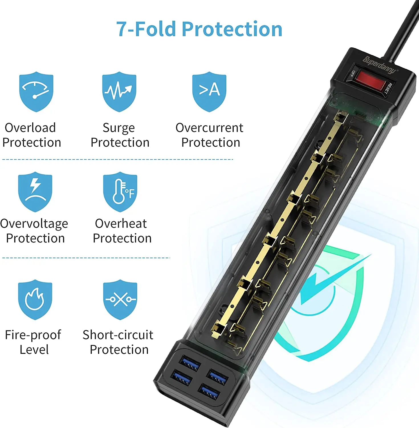 Superdanny heavy duty Extension Cord usb power extension socket Surge Protector  power strip with usb port