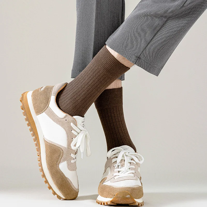 wholesale cotton ribbed socks thick custom solid color comfortable dress business socks