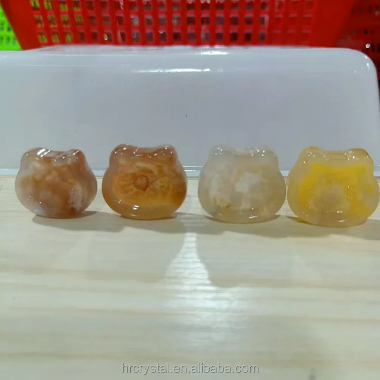 0.66 Natural crystals healing stones hand carved flower agate mini cat crystal bowl for gift