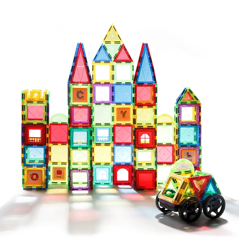 Low MOQ quality plastic building blocks magnetic toys 100 120 pcs set strong magnet tiles for kids (1600572426815)