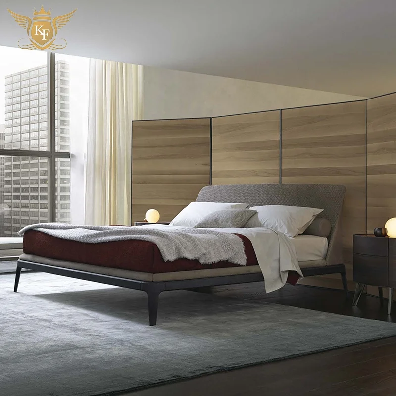 Modern home furniture Italian design bedroom furnitures king size bed hotel room metal leg leather bed set furniture