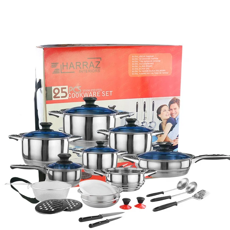 Wholesale Different Piece Non Stick Pot And Pans Set 25pcs Cooking Pot Set 30pcs Stainless Steel Cookware Set