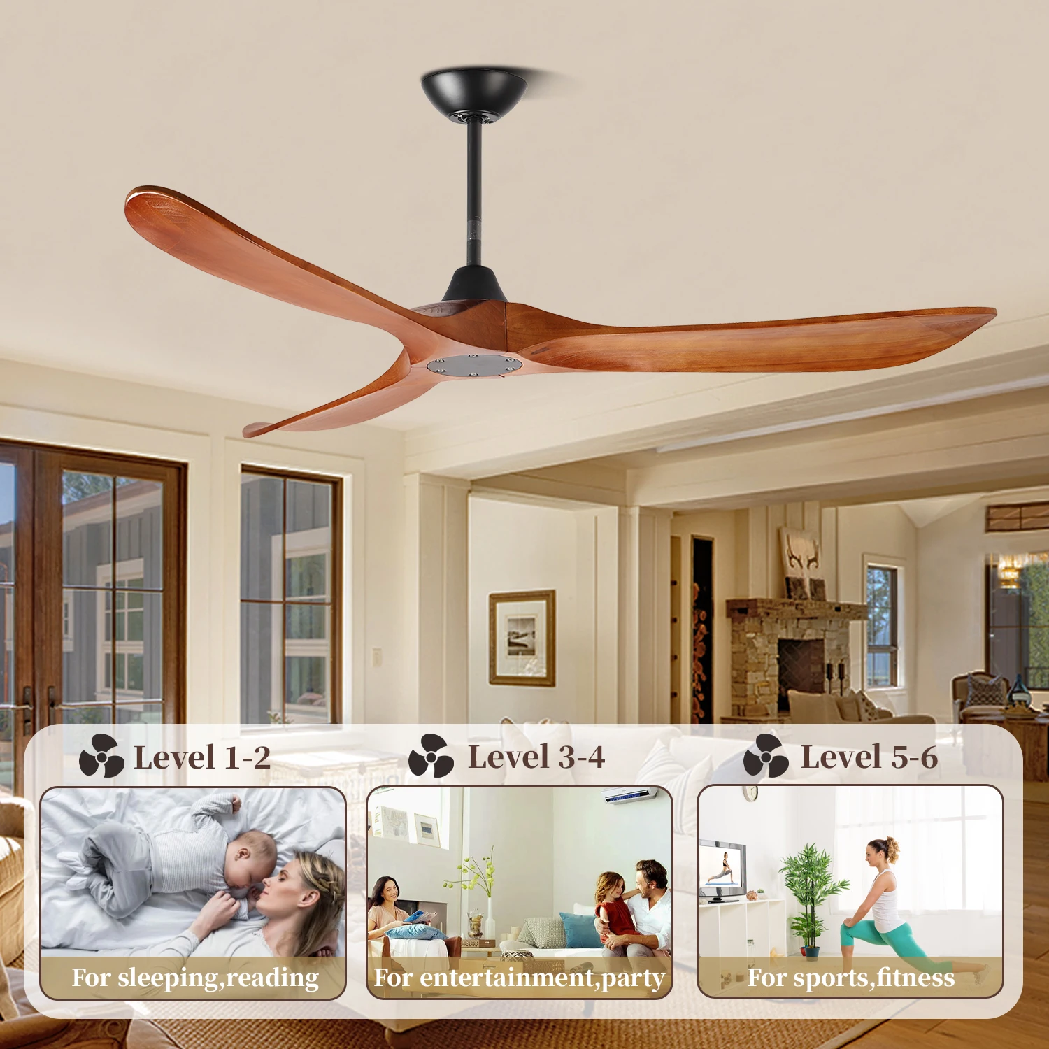 Classic Design Solid Wood European Style Bldc Motor Ceiling Fan With Light Remote Control