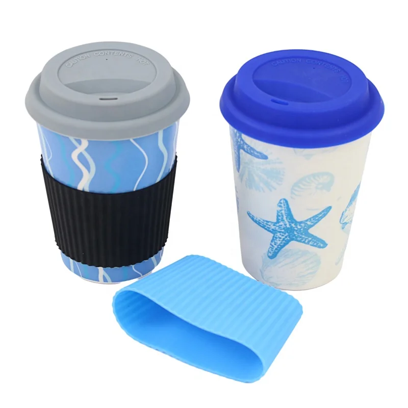 Custom design coffee mugs travel coffee mug melamine bamboo fiber custom tumblers with silicone lid