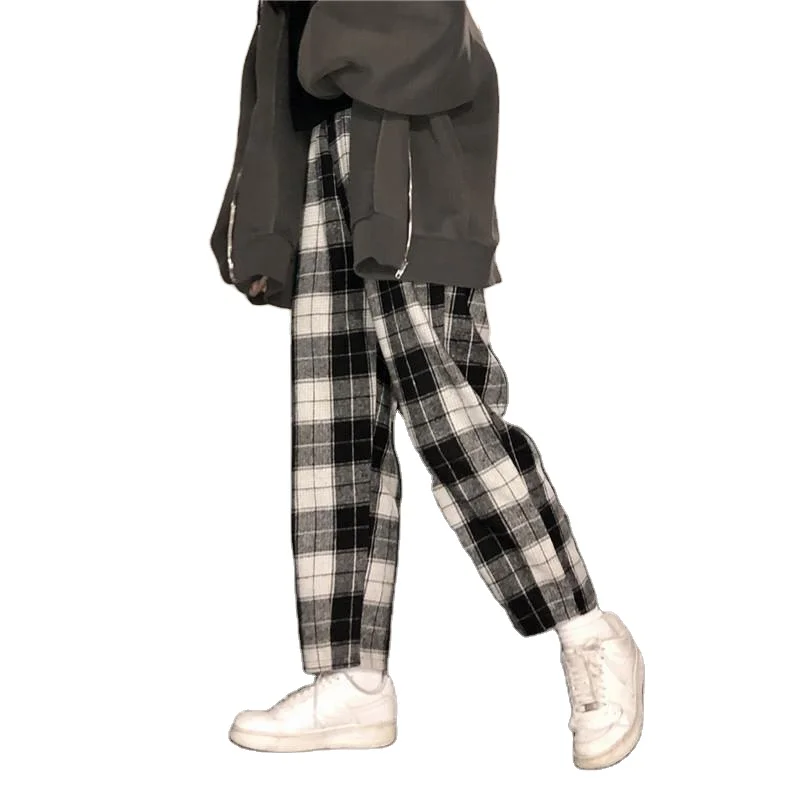 
dropshipping Harajuku Plaid Pants For Women Trousers 2020 Streetwear Woman Harem Pants Autumn Ladies Causal Pants Plus Size 
