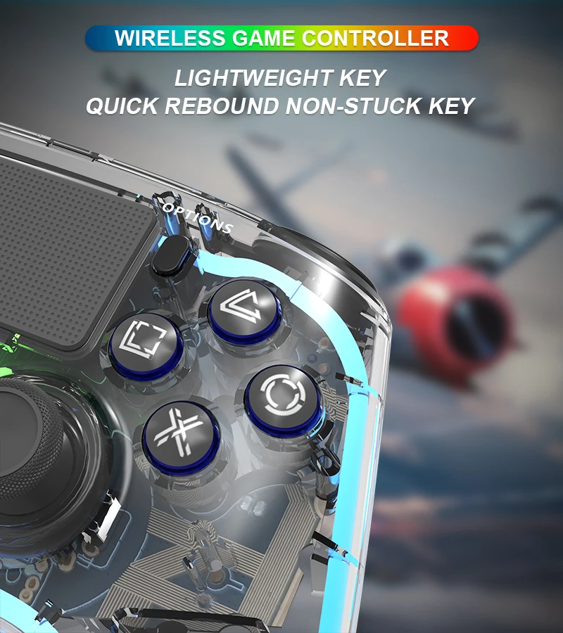 Colorful Light Controller RGB Wireless Gamepad for PS4/PC Hall Rocker Wireless Controller Built in Dual Vibration Motor