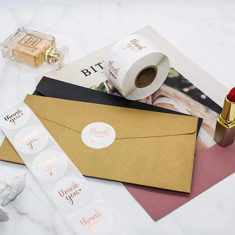 500pcs per Rol Decorative 1 Inch White Clear Rose Gold Foil Gift Wrapping Shopping Thank You Label Sticker for Business