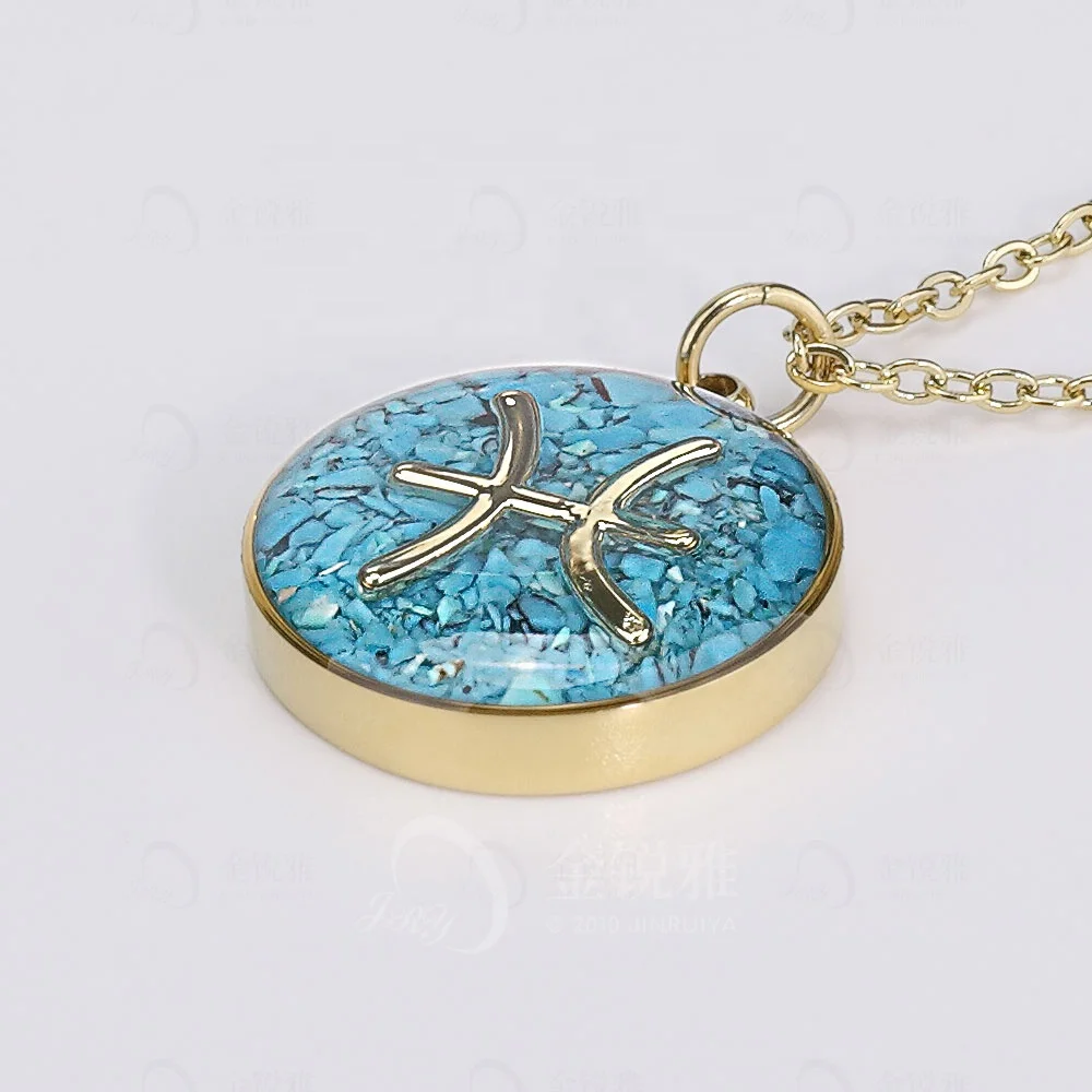personalized zodiac constel stainless steel pendants necklace with natural stone and enamel - horoscope and lapis lazuli jewelry