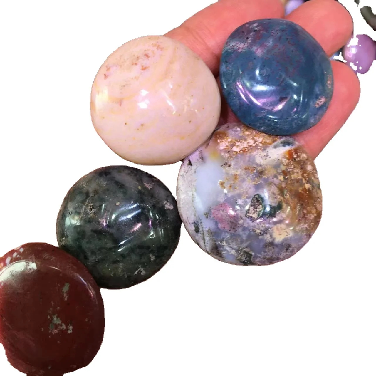 Wholesale natural Marine jasper hand carved decorative home crystal round piece crystal stone price