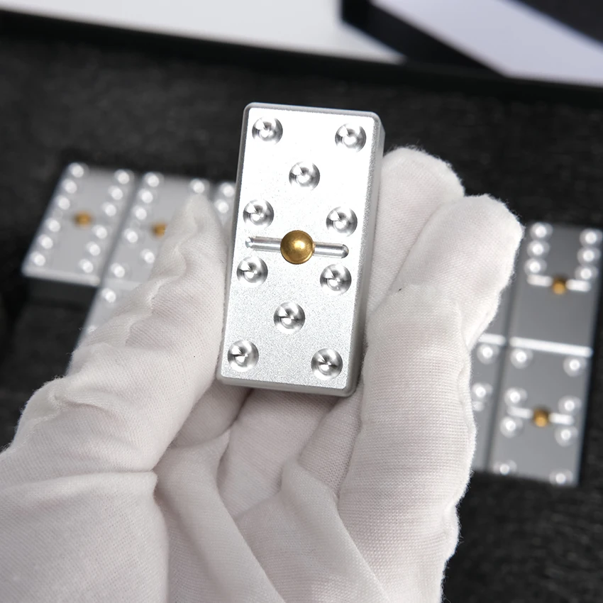 Custom Manufacture CNC Machining Metal Aluminum Double 9 Dominoes Set Dominoes Board Games Set