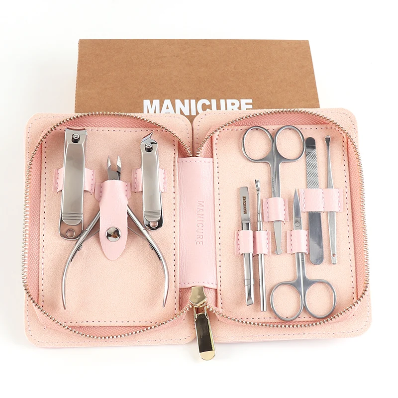 Cona 9pcs function Kit Professional Stainless Steel Pedicure Sets With Leather Portable Case Idea Gift