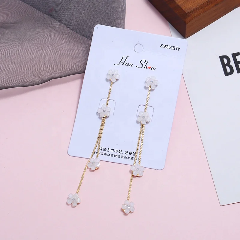 2020 New Fashion Fancy Flower Shape Long Chain Tassel Copper Drop Earrings