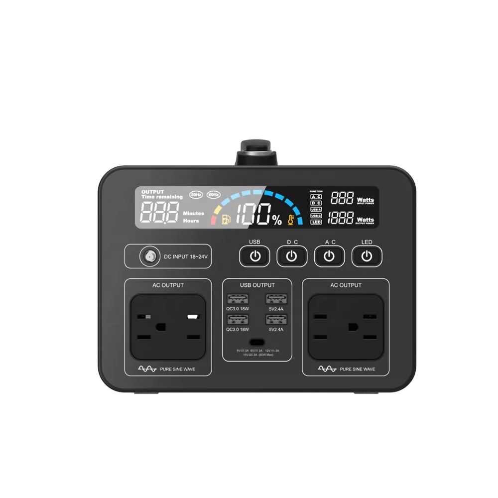 Portable Power Station 1000Wh Backup Lithium Battery 110V/220V Pure Sine Wave AC Outlet Solar Generator for Outdoors Travel Hunt