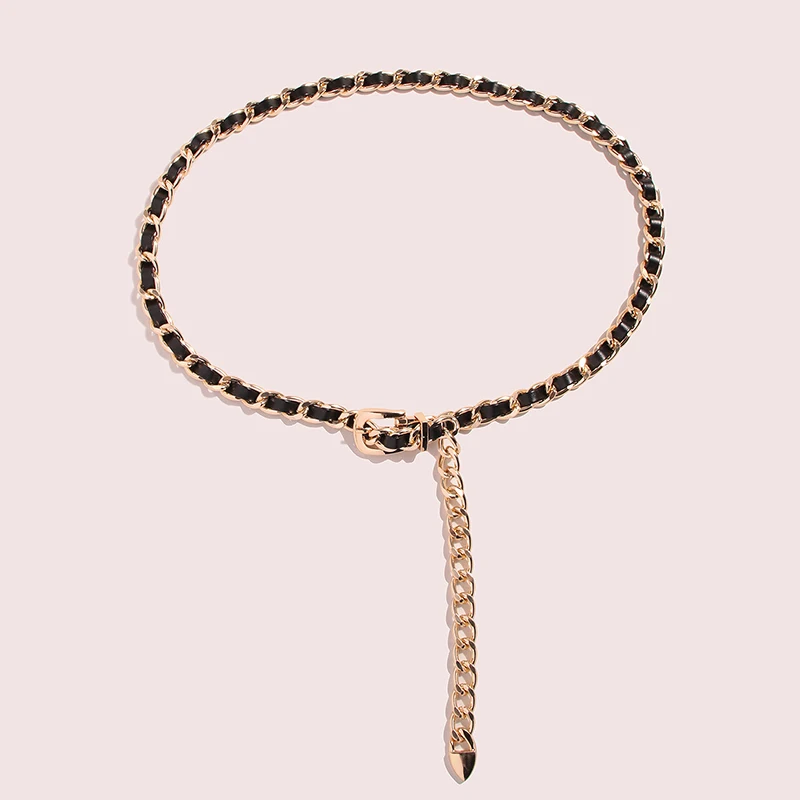 New products versatile threading gold chain belt metal 105cm waist chain belt for sale