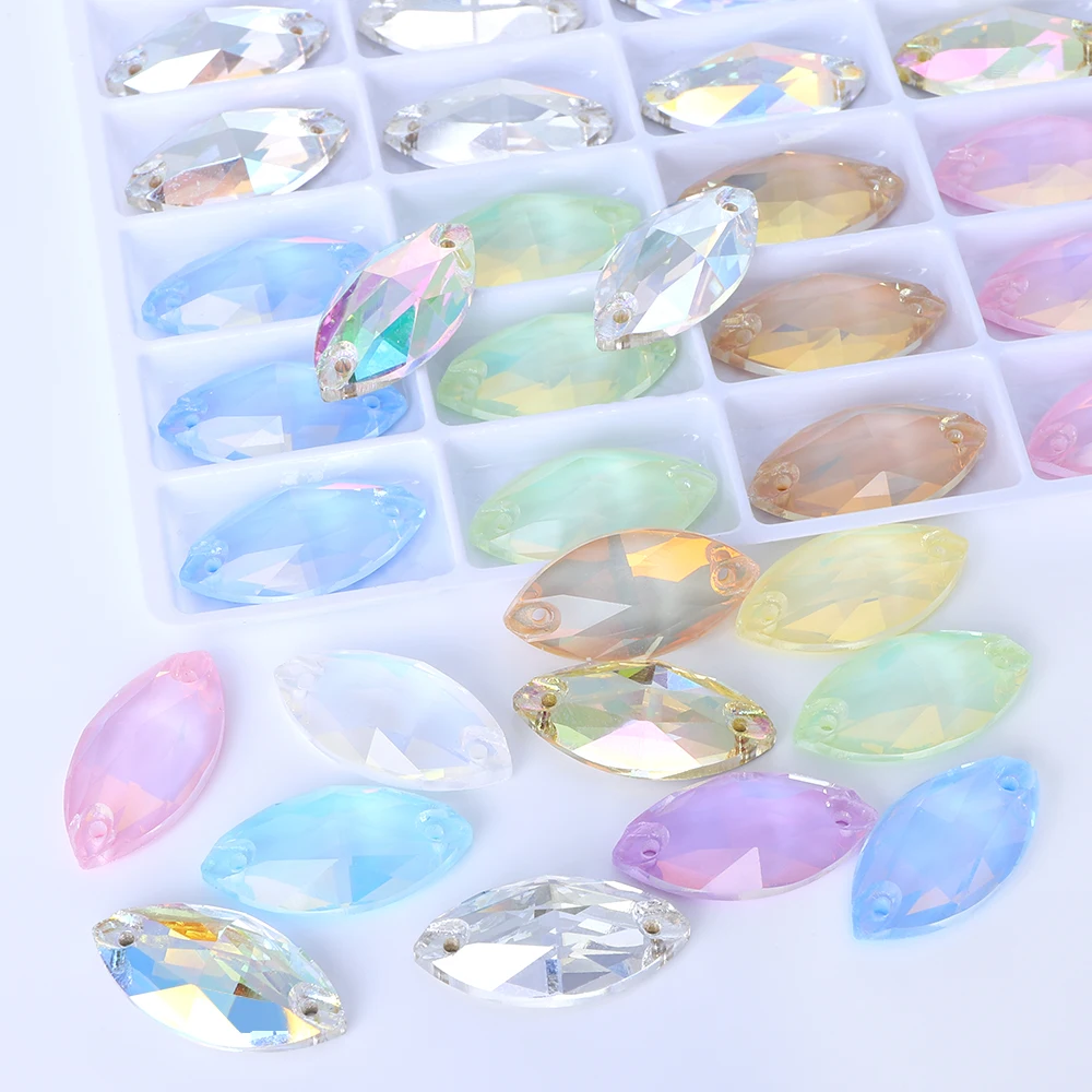 QIYI 3223 Different Size 55 Colors Latest Fashion Pure Hard Luxury Flat Back Bright Versatile Navette Sew-on Stone Rhinestones