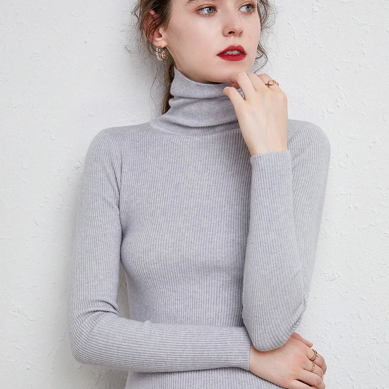 Топ Мода Custom женское платье с длинным рукавом с высоким, плотно облегающим шею воротником для женщин с высоким воротом, женские, для девочек, вязаный пуловер, свитер