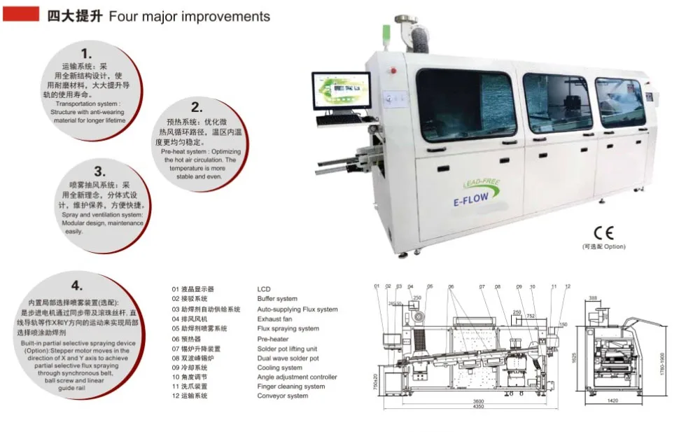 High Quality Lead Free Heat Large SMD Wave EMS Automatic Solder Wave Soldering Machine PCB