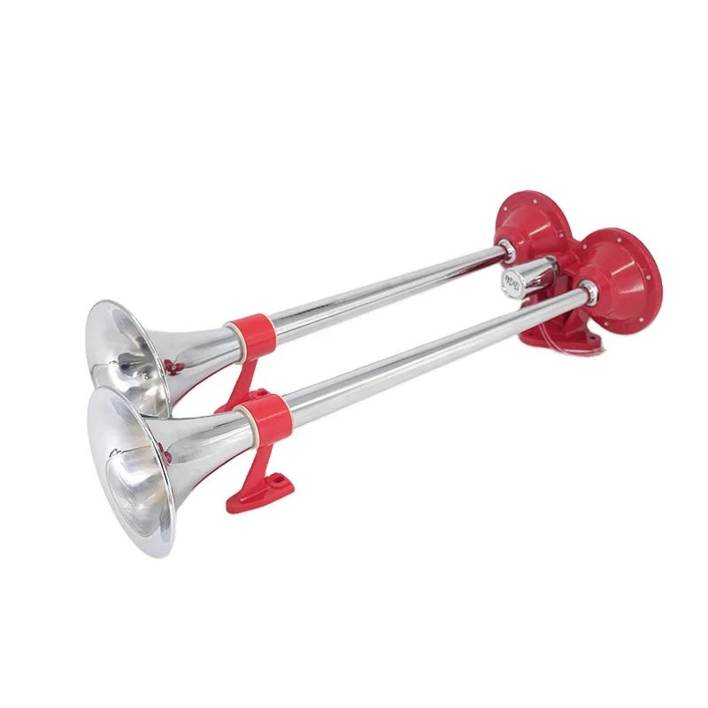 12V Truck Boat Train Super Loud Dual Trumpt Air Horn Compressor Red