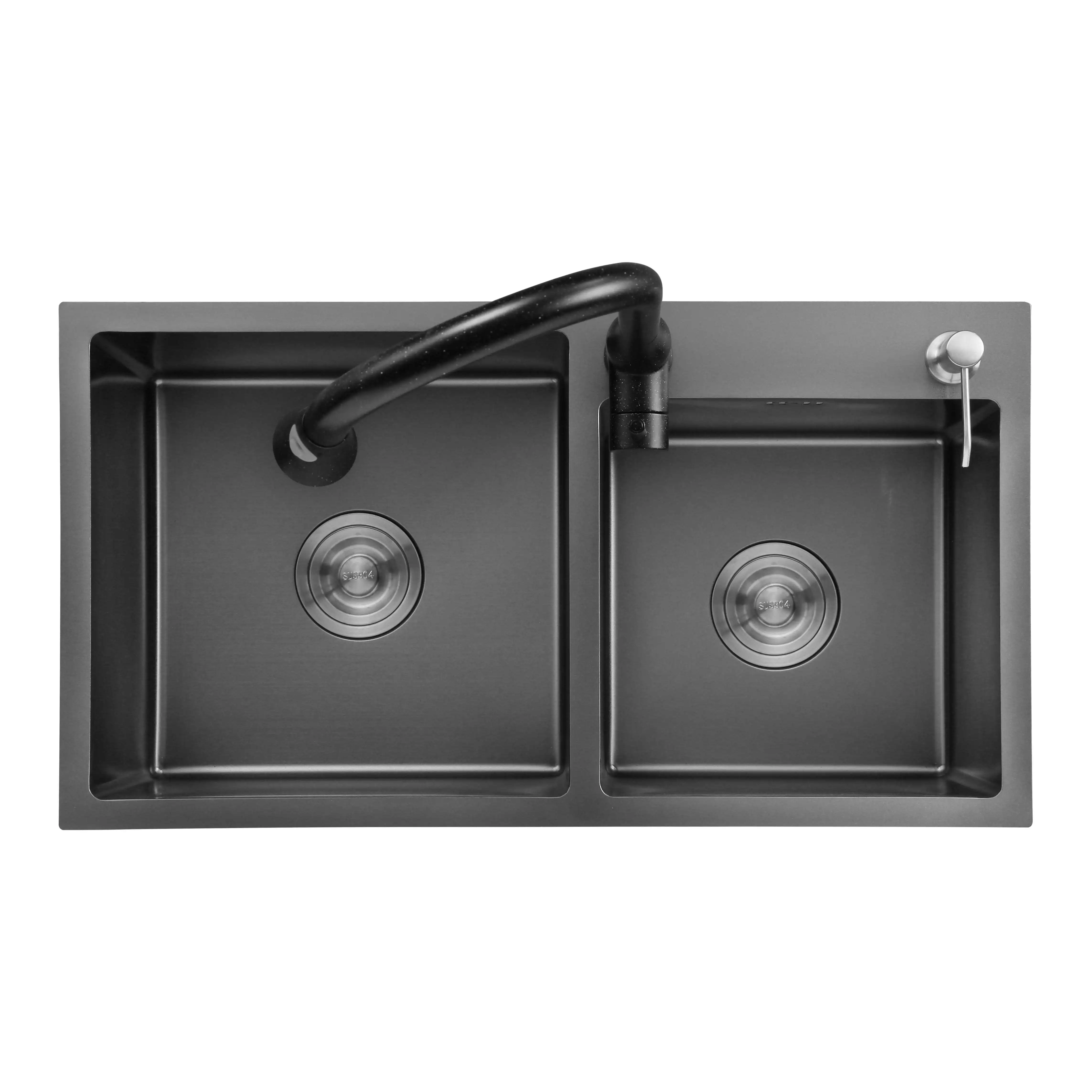 
Handmade Double Modern Kitchen Sink Suppliers Black Stainless Steel Sink For Kitchen 