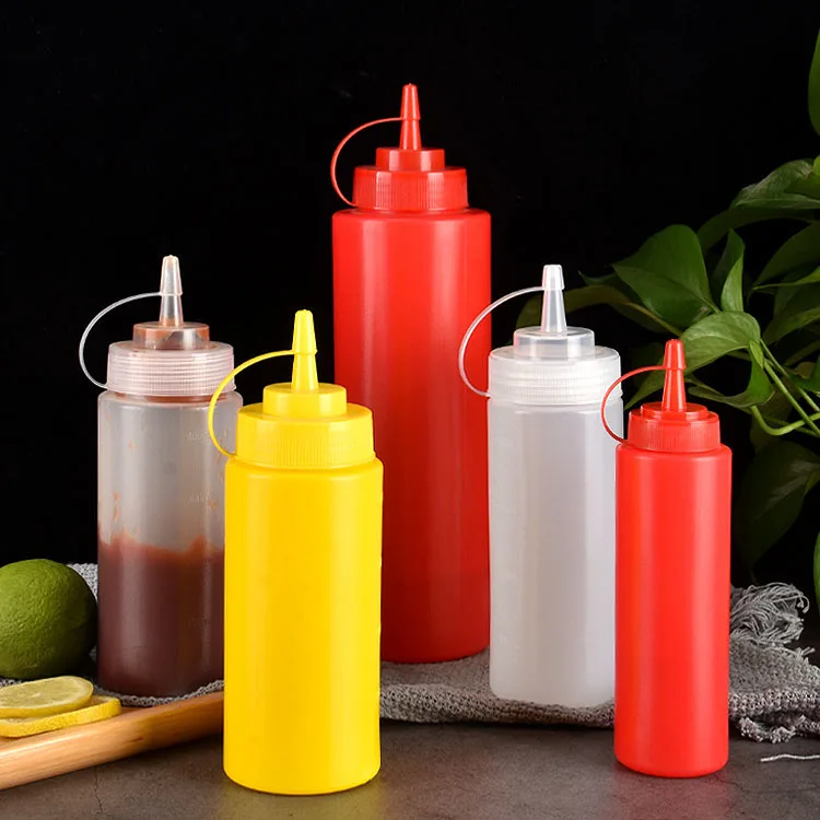 F Customized LOGO Food Grade 12oz Salad Squeeze Plastic bottle 16oz Ketchup Honey Sauce Squeeze Plastic Jam Bottle with CAP
