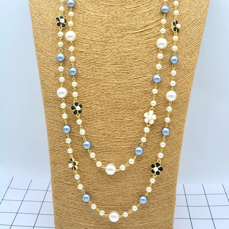 New Hot Jewelry Multilayer Sweater Chain Long Charm Pearls Necklace For Women