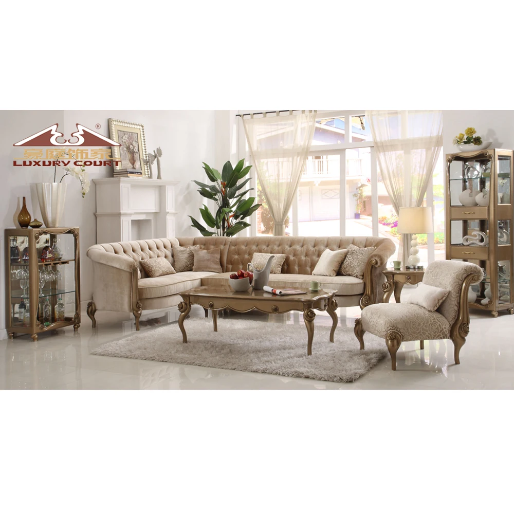 Longhao Furniture Manufactory European Classic Fabric Corner L Shaped Sofa Set for Living Room