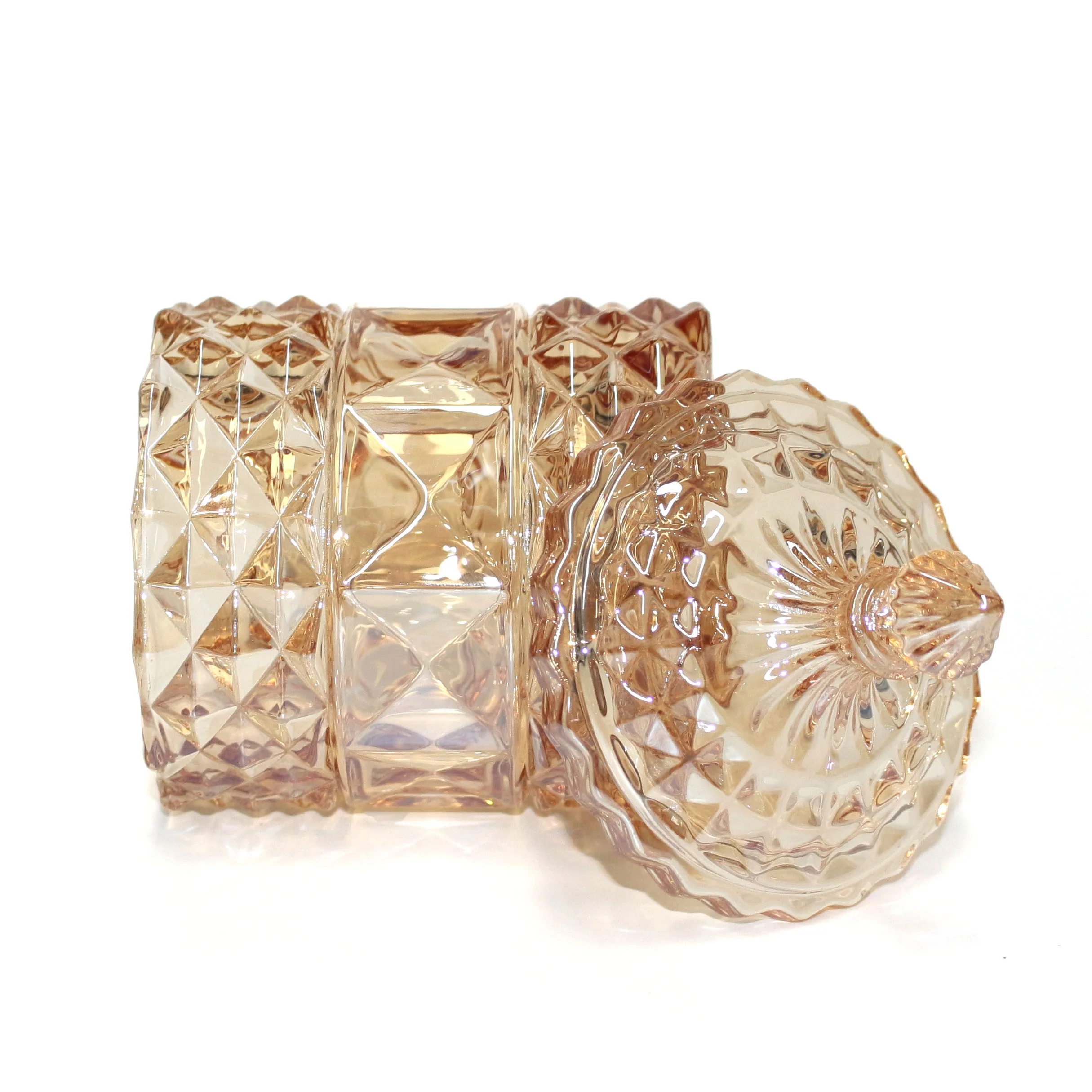 FENGJUN iridescent cylinder embossed geo cut colored candles container glass candle jar for candles