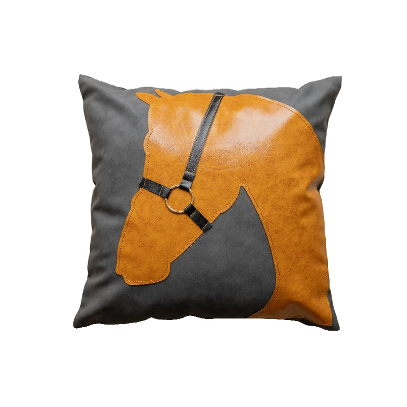 Vintage PU leather horse head decorative cushion pillow living room sofa cushion cover without core