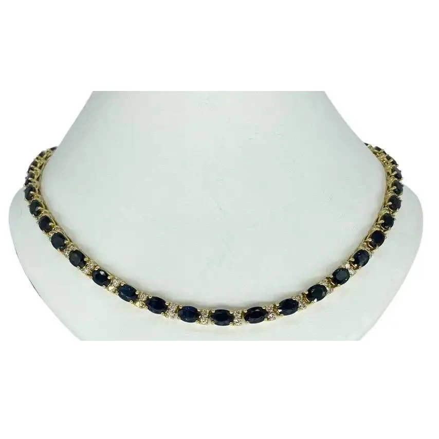 Pink Cubic Zirconia Tennis Chain Necklace 18K Gold Plated Tennis Necklace Blue Sapphires Diamonds Tennis Chain Necklace