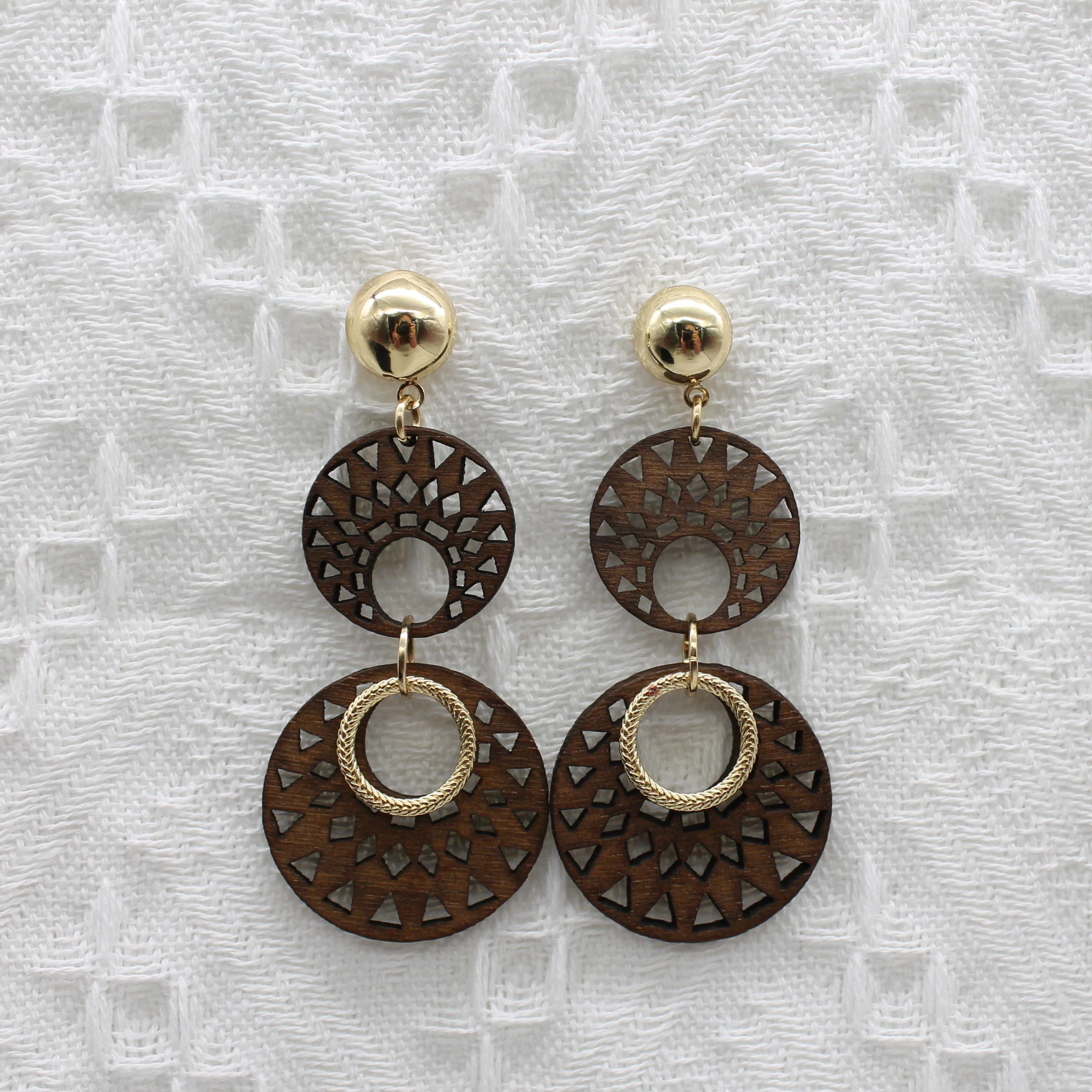 
Hot Selling Fashion Temperament Long Color Matching Earrings vintage wood earrings round wood earrings 