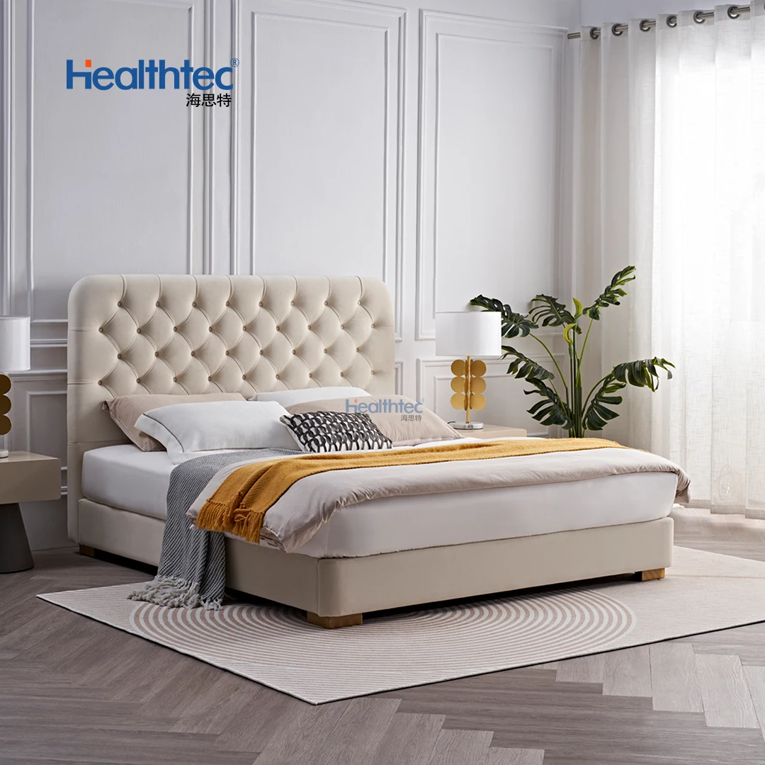 Upholstered Bed Frame King Size Velvet Tufted Bed Frame Sleigh Headboard Easy Assembly Noise-Free