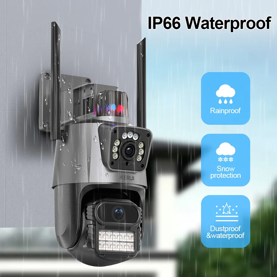 KERUI Icsee 2k 4mp Wifi Outdoor Security Camera Double Lens Hd Wireless Ptz Video Surveillance Ip Camera