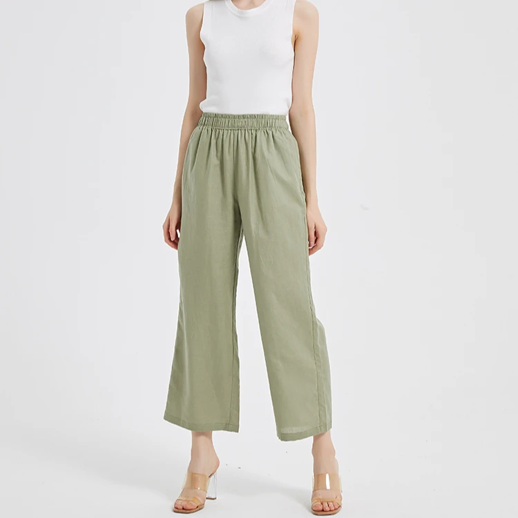 2023 AMZ hot selling 55%Linen 45%Viscose wholesale summer loose wide leg pants women