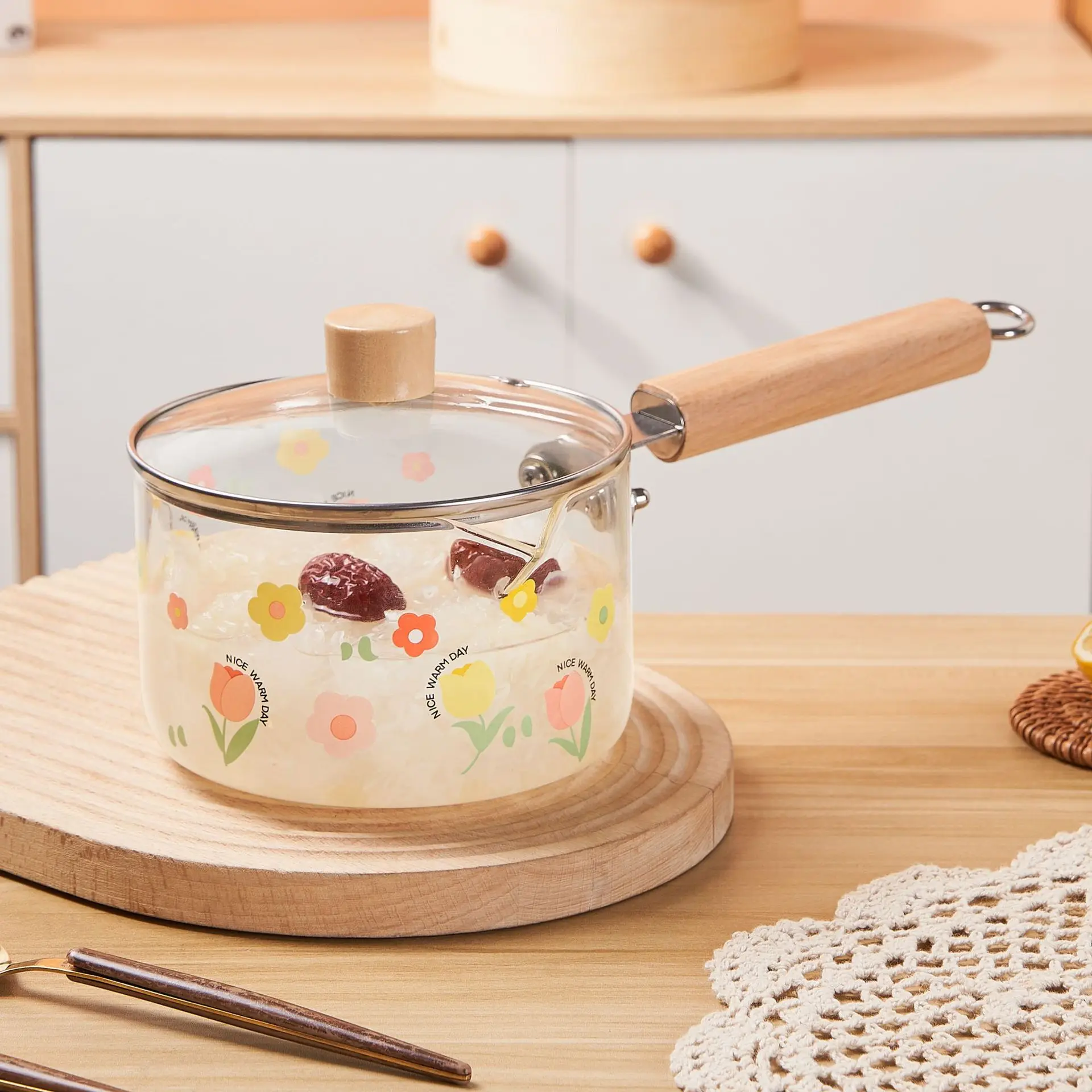 Экологичный домашний суп-горшок для кухни, прозрачный боросиликатный стеклянный кухонный горшок на плите с крышкой и ручкой