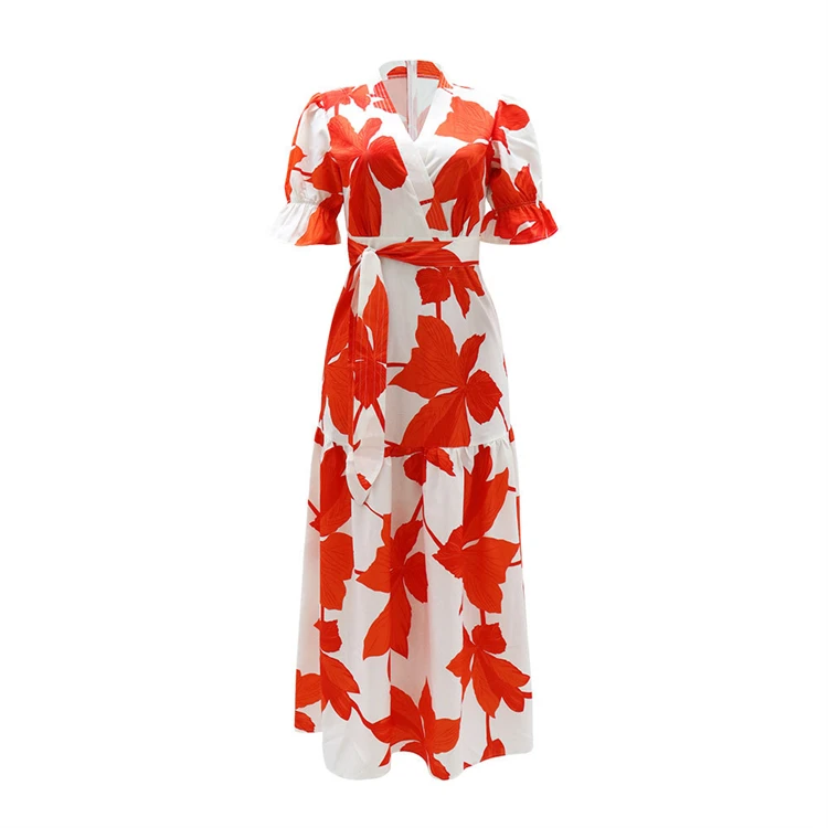 Wholesale african women fashion designs puff sleeve floral dress elegant