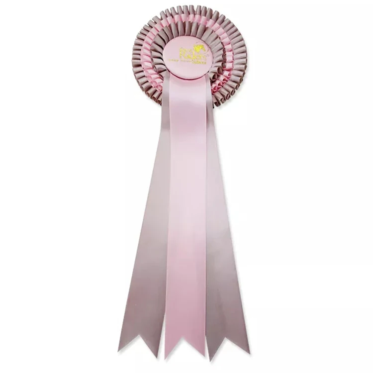 Wholesale Blue And Pink 3 Layers Horse Show Custom Logo Printable Award Ribbon Rosette