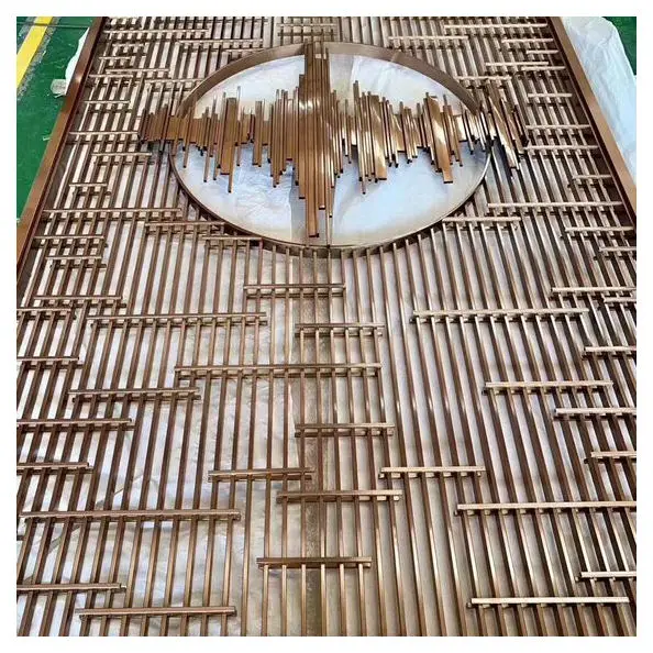 Islamic Design Carbon Powder Coated Round Partition Steel Matt Golden Mercury Folding Room Divider With Tea Color Glass