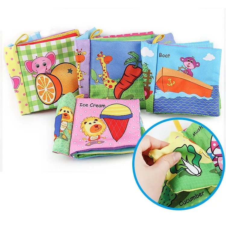 Baby Cloth Book Early Education Toy Baby English Cognition Palm Book Tear Hard Paper Cloth Book with Sound