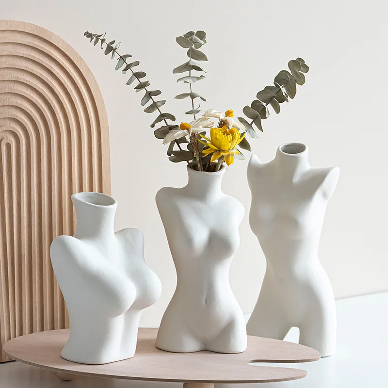 CUSTOM modern Simple White Wholesale Ceramic Body Art Dried Vase desktop porch home Female Body Shape Butt Flower Pots