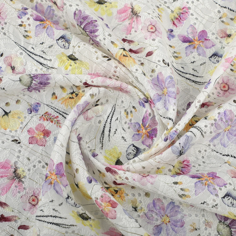 Fashionable High Quality custom digital printing 100% Cotton Embroidery fabric for clothing