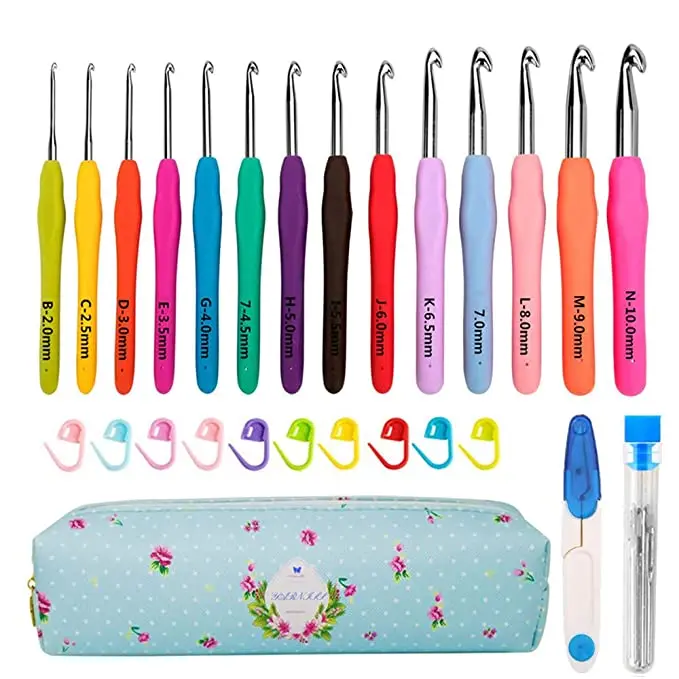 Hot Sale Sewing Kit 14 Sizes Ergonomic Handle Knitting Crochet Hooks Set With Case