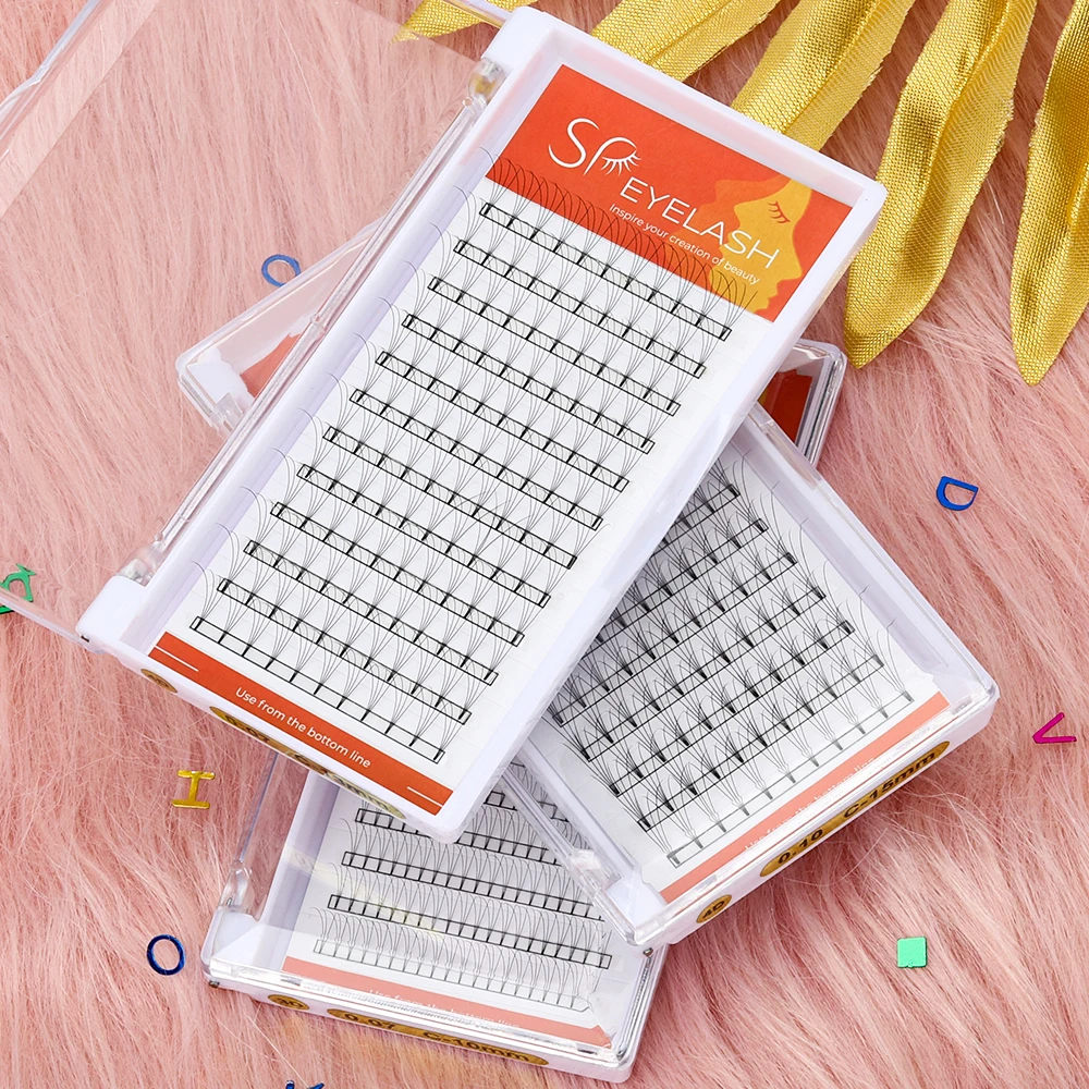 Korean PBT Promade Fan Eyelash Private Label 2D 3D 4D 5D 6D 7D 8D Premade Fans Lashes Short Stem Russian Volume Eyelashes