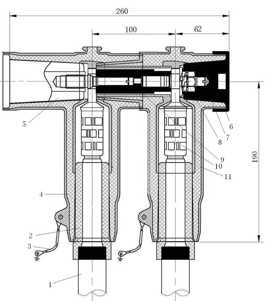 12/24kV 630A Separable plug-in cable connector, t connector, rear connector