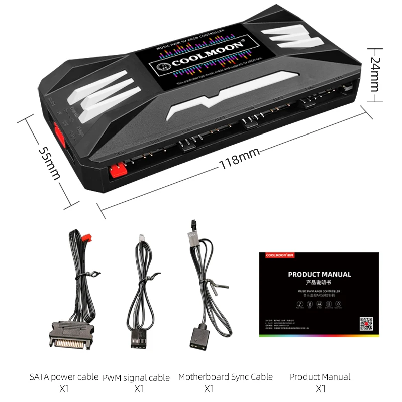 COOLMOON New Trend Gaming Computer Music Rhythm ARGB Controller PC Accessories Remote Control Case Support PWM 5V 3PIN  Fan Hub