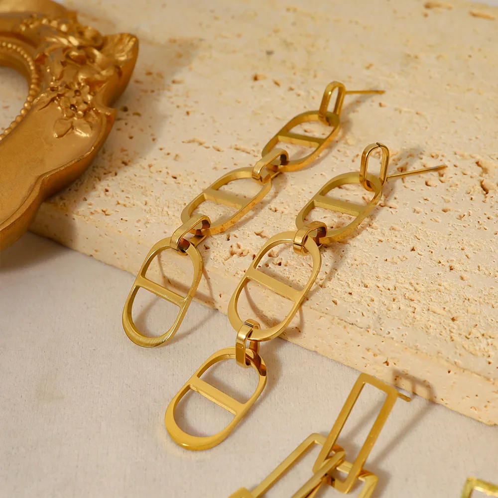 Hot Sales Wholesale Stainless Steel plated 14K 18K Real Gold Pig Nose Chain Earrings for Women