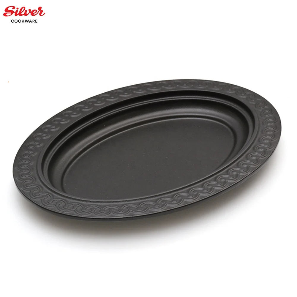 Round Oval Meal Plate Service Platter Cast Iron Plate Dish Customized Pattern Color Enamel Metal Enamel Coating 3.7mm/5mm 1.66kg