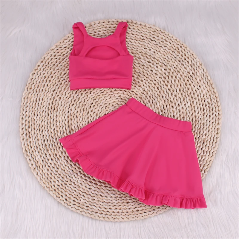 Girls Short Sleeve dress Active Wear Sets Kids Dance Outfits Short Pants 2 Pieces Athletic Yoga Wear Gym Clothes