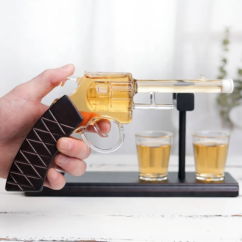 Wholesale Cheap Gift Packing Bulk Glass Whiskey AK Pistol Gun Shaped Liquor Decanter Sets Tequila Vodka Bottle
